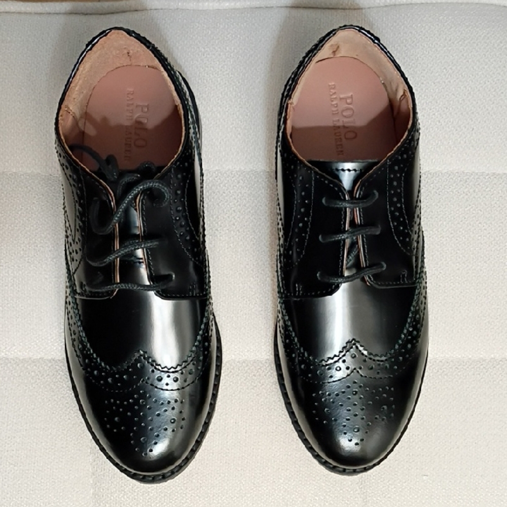 Polo by Ralph Lauren Shiny Black Kids Brogue Shoes